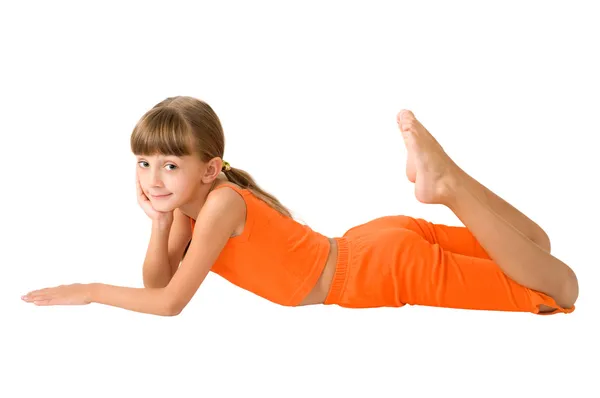 Dívka v oranžové oblečení — Stock fotografie