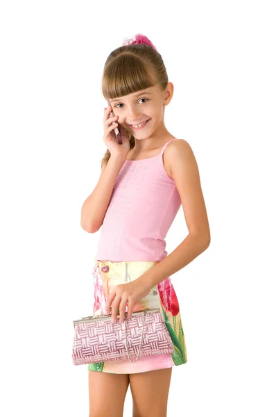 A menina com uma bolsa rosa — Fotografia de Stock