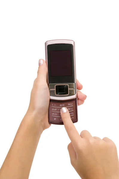 Telefon Komórkowy Jest Fotografowane Makro Białym Tle — Zdjęcie stockowe
