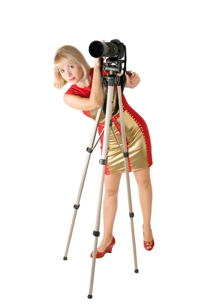 stock image The lady - photographer is photographed on the white background