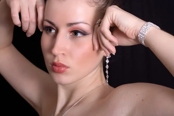 Portrait Beautiful Glamorous Women Jewelry — Stock Photo, Image