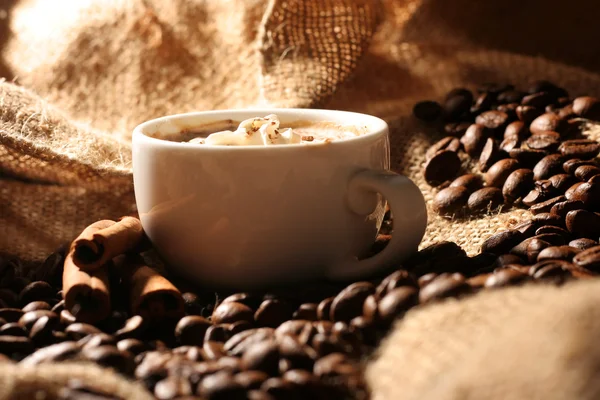 Tasse Kaffee Mit Sahne Und Zimt — Stockfoto