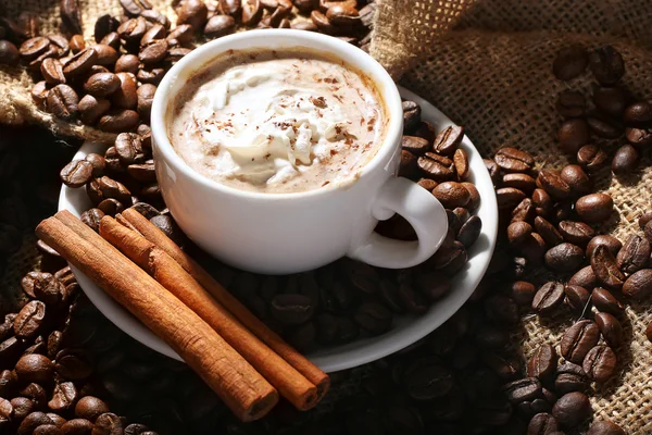 Cup of coffee with cream and cinnamon — Stock Photo, Image