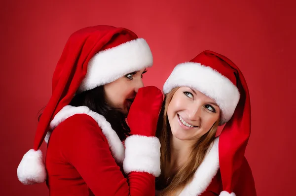 Wo gelukkig jong santa meisje praten — Stockfoto