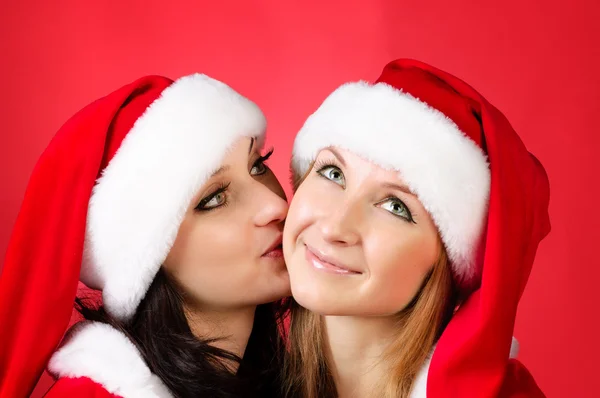Iki kız arkadaş Noel kostümleri — Stok fotoğraf