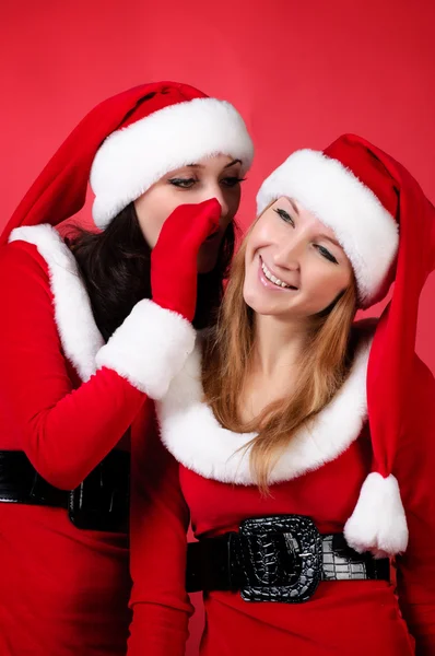 Konuşurken wo mutlu Noel Baba kız — Stok fotoğraf
