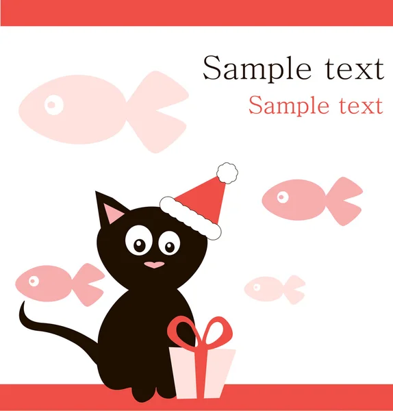 Czarny kot w kapelusz Świętego Mikołaja z prezentem — Zdjęcie stockowe
