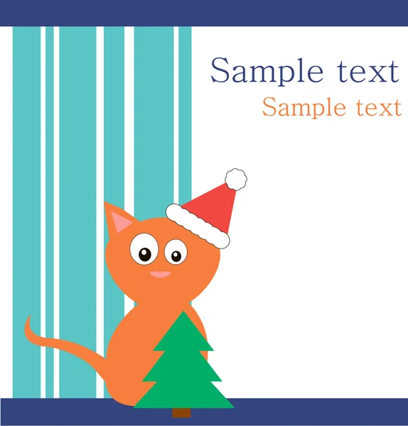 Gato vermelho no chapéu de Papai Noel com árvore de peles — Fotografia de Stock