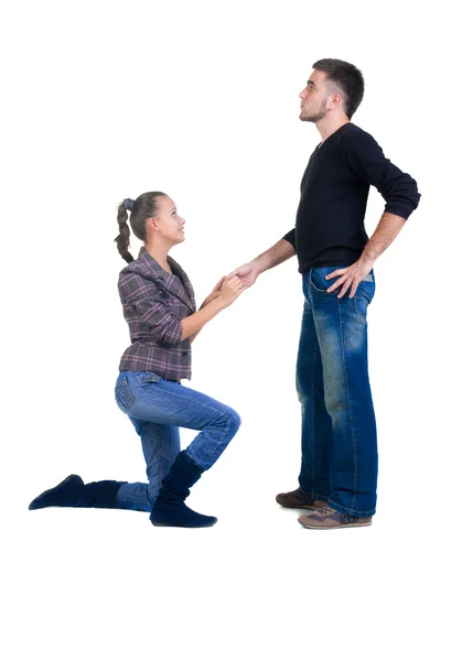 Young woman makes a declaration of love to the man — Stock Photo, Image