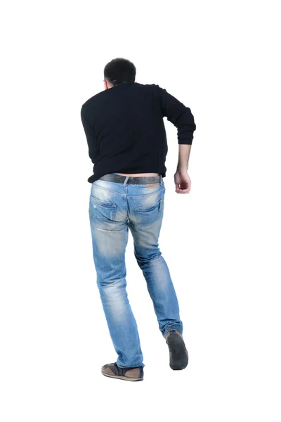 Young Man Dancing Rear View Isolated White — Stock Photo, Image