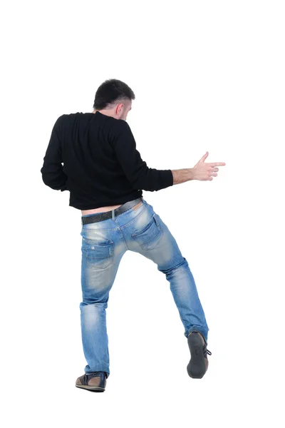 Junger Mann Tanzen Rückansicht Isoliert Weiß — Stockfoto
