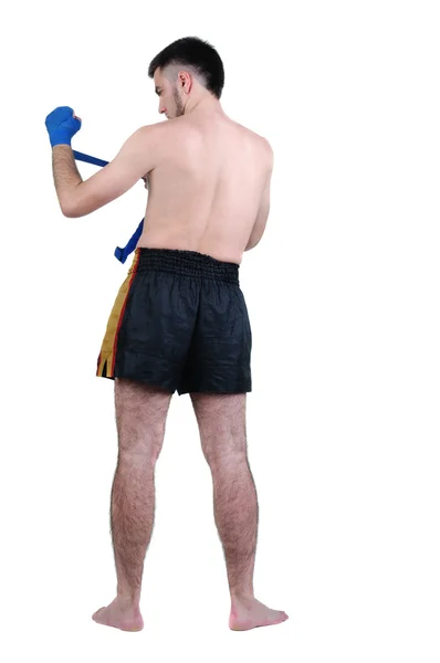 Boxer em shorts. vista traseira. isolado sobre o branco. — Fotografia de Stock