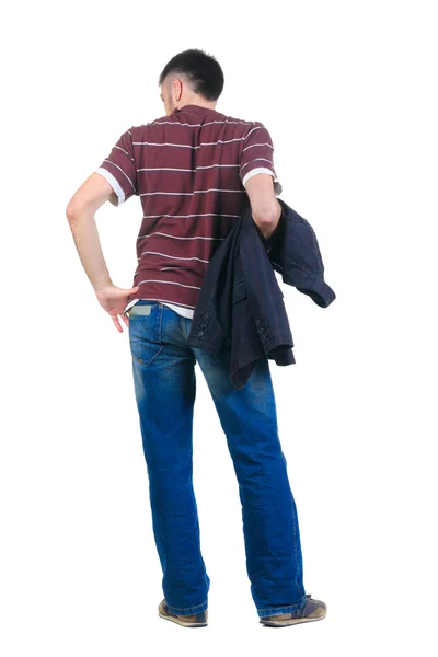 Young Man Looks Ahead Rear View Isolated White — Stock Photo, Image