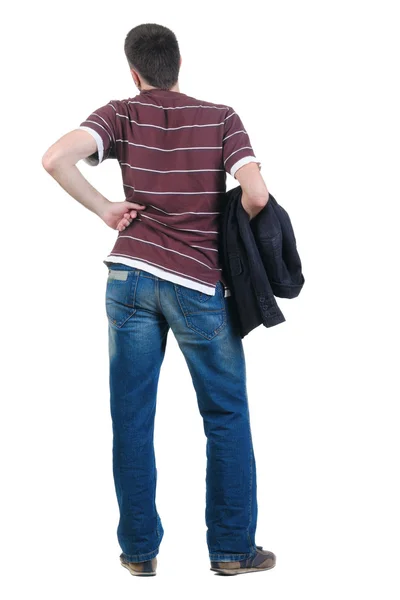 Young Man Looks Ahead Rear View Isolated White — Stock Photo, Image
