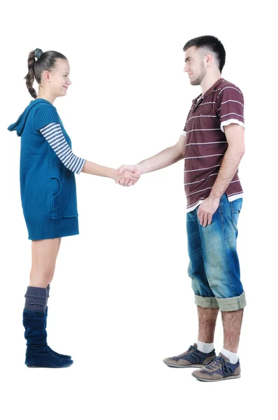 Shake de mão do jovem casal. — Fotografia de Stock