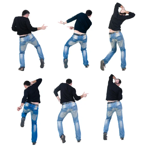 Collection Young Man Dancing Rear View Isolated White — Stock Photo, Image