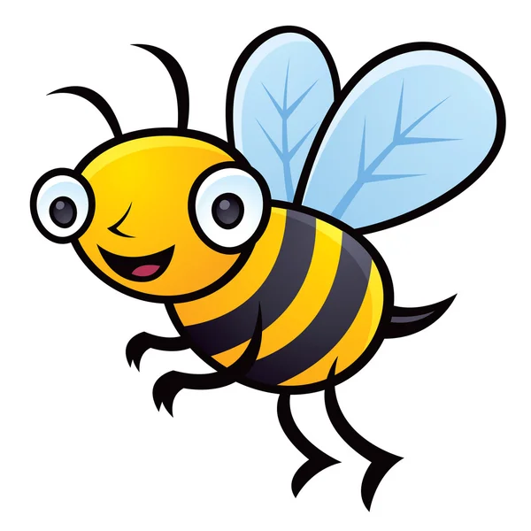 一个快乐的小大黄蜂飞行的卡通矢量图解 — 图库矢量图片