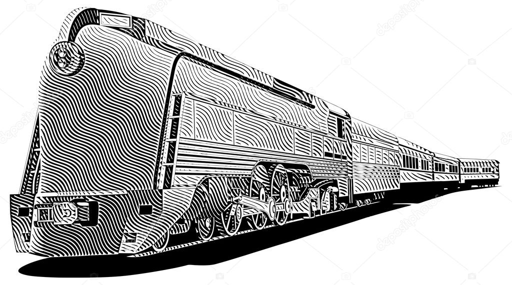 Yellow old-fashioned train_engraving