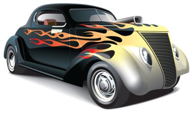 Hot rod with flame ornaments clipart