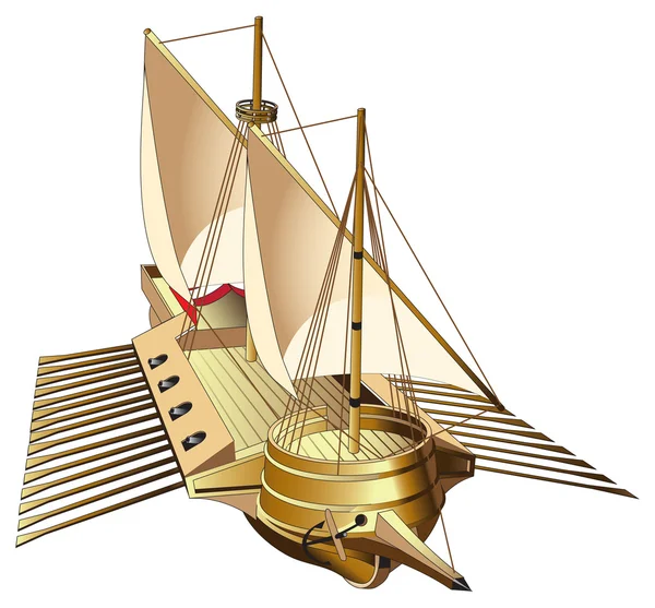 Vector Afbeelding Van Drukproef Vlakke Schip Met Een Meer Zeilen — Stockvector