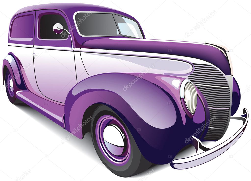 Vectorial image of two-color hot rod, isolated on white background. File contains gradients and blends. No strokes.