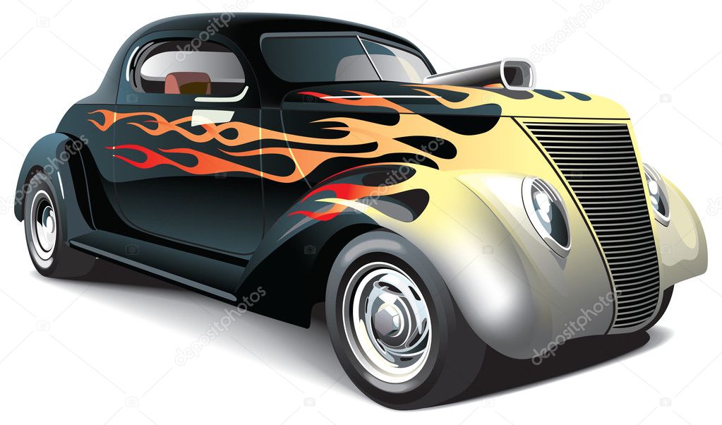 Hot rod with flame ornaments