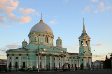 Kursk. Cathedral icons signs of Divine Mother in the sunset. clipart