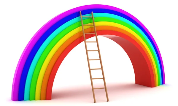Rainbow och stege — Stockfoto