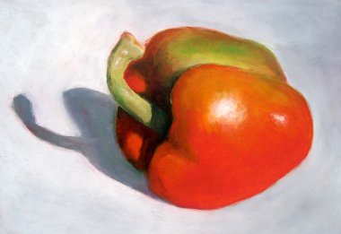 Pastel Painting of Bright Orange and Green Pepper clipart