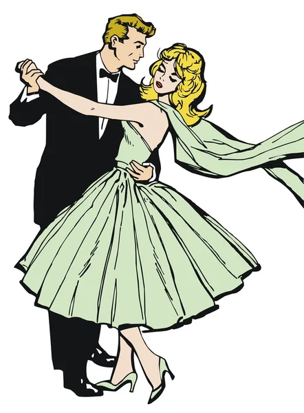 Illustrazione di una coppia che balla, disegnata con vecchio stile comico — Foto Stock