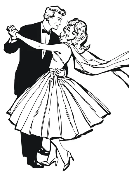 Ilustración de una pareja bailando, dibujada con el viejo estilo cómico —  Fotos de Stock