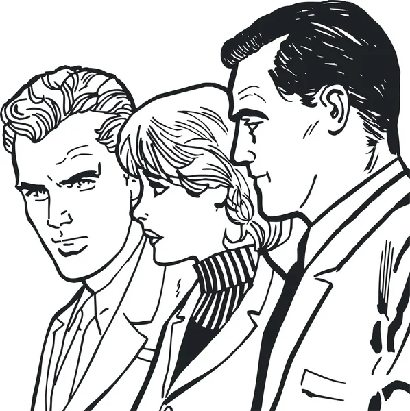 三名工人在白色背景上的插图 — 图库照片