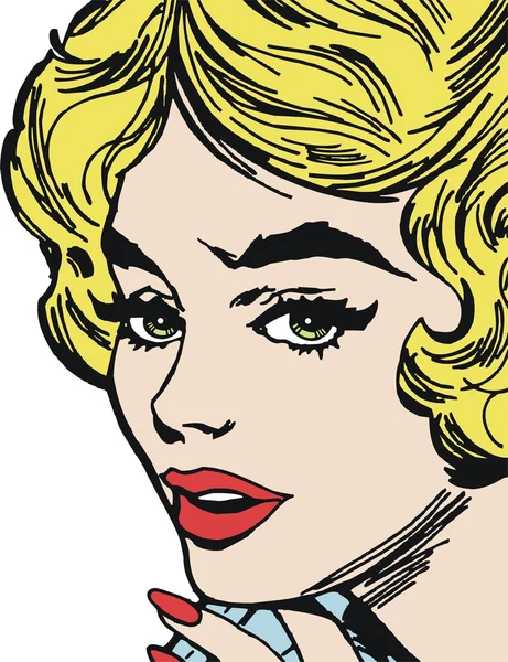 Face of a beautiful woman, drawn with old comic style — Stock Photo, Image