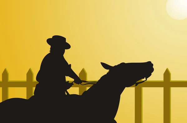 Ilustração de um cowboy montando seu cavalo — Fotografia de Stock