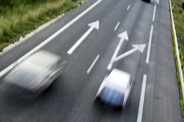 stock image General view of a highway with cars and truck traffic