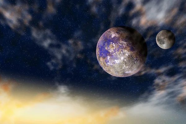 Yıldız zemin üzerine birkaç gezegenler ile evrenin views — Stok fotoğraf