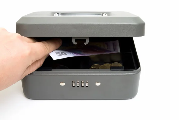 stock image Stealing money from the cashbox. Isolated on white.