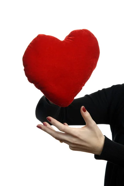 Красное Сердце Женской Руке Изолированное Белом — стоковое фото