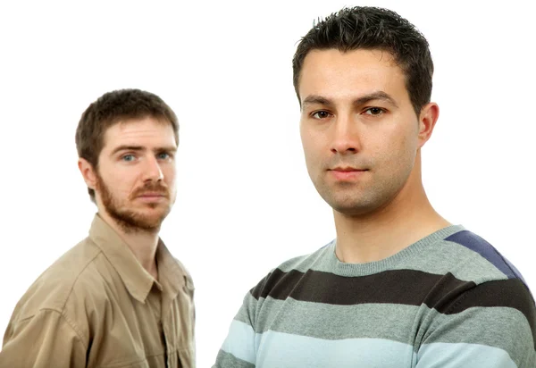 Dois Jovens Homens Casuais Retrato Isolado Branco — Fotografia de Stock