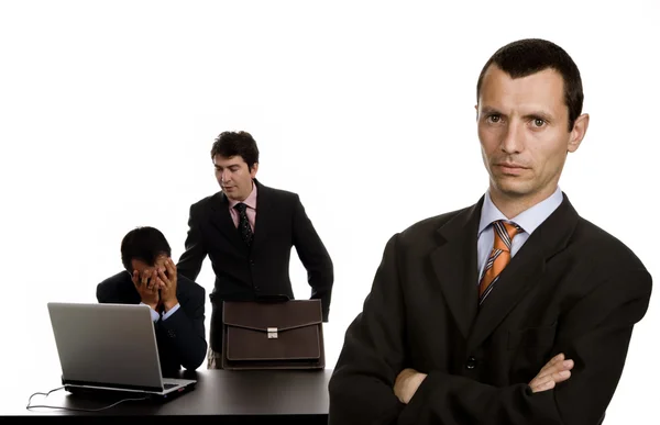 Jefe Con Dos Hombres Trabajando Concéntrate Hombre Adecuado — Foto de Stock