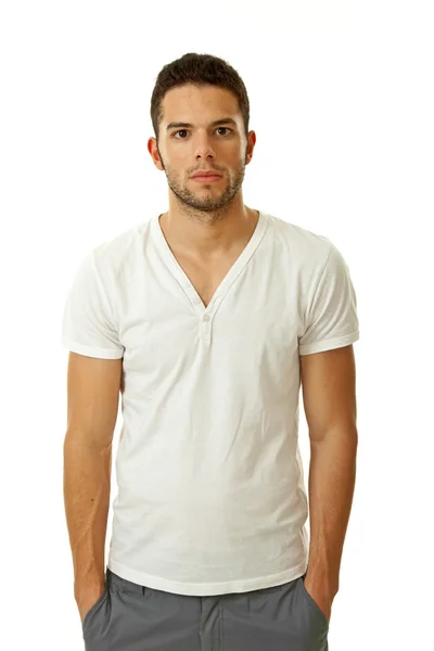 Retrato Hombre Casual Joven Aislado Blanco — Foto de Stock