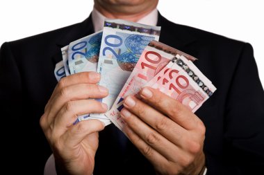 Detail of man hands with money, euro notes clipart