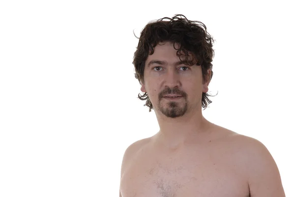 Hombre Joven Solo Retrato Desnudo Fondo Blanco — Foto de Stock