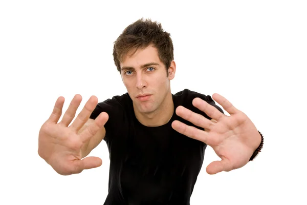 Young Casual Man Making Stop His Hands — Stock Photo, Image