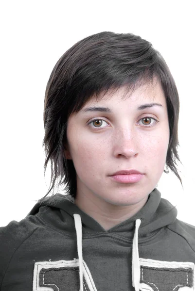 Ung Smuk Kvinde Portræt Isoleret Hvid - Stock-foto