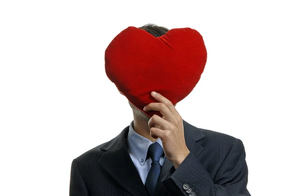Man Holding Covering His Face Red Heart — Stock Photo, Image