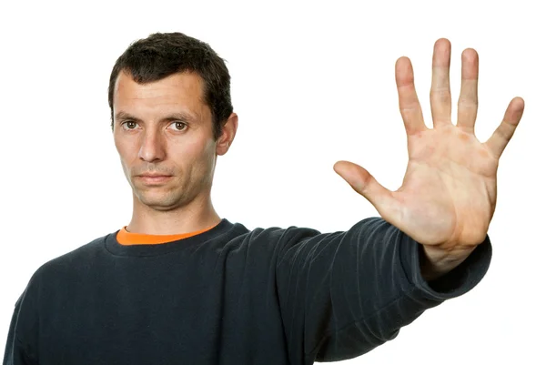 Jonge Man Maken Stop Met Zijn Hand — Stockfoto