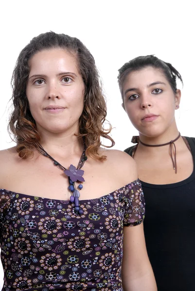 Две Молодые Случайные Женщины Изолированные Белом — стоковое фото