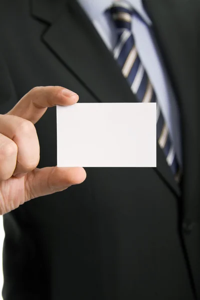Рука Бизнесмена Предлагает Визитную Карточку Белом Фоне — стоковое фото