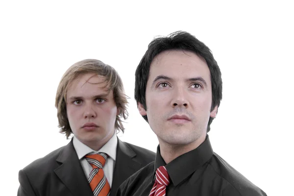 Två Unga Företag Män Porträtt Vitt Fokusera Rätt Man — Stockfoto